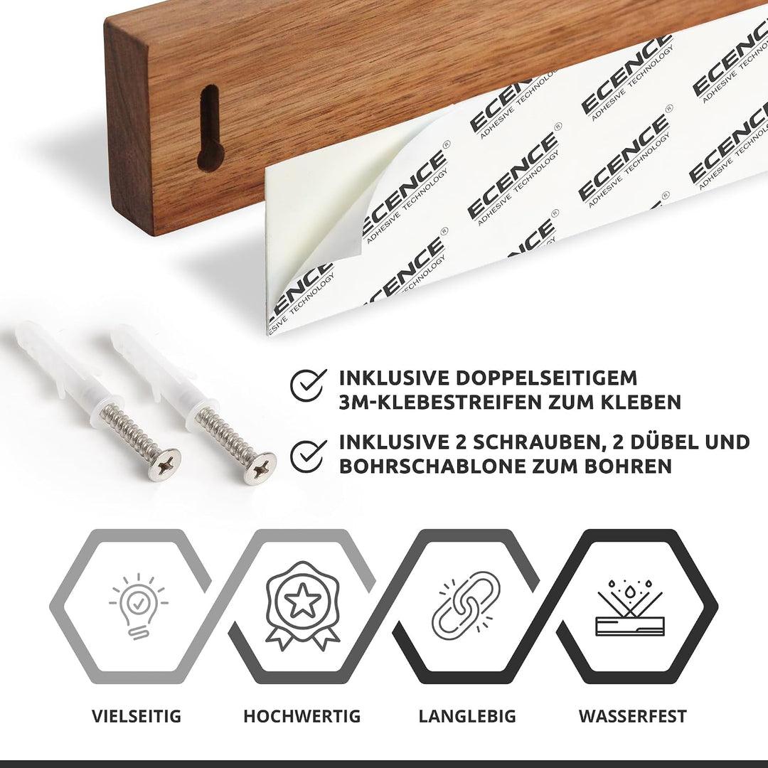 ECENCE Magnetleiste Messer aus Akazienholz 40cm Messerhalter Wandmontage oder selbstklebend, Messerl