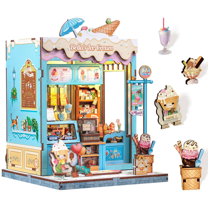 CUTEBEE Sommerliche Süsse 3D-Puzzle Book Nook - Eisgeschäft-Thema Puppenhaus-Set, traumhaft bunt, zu