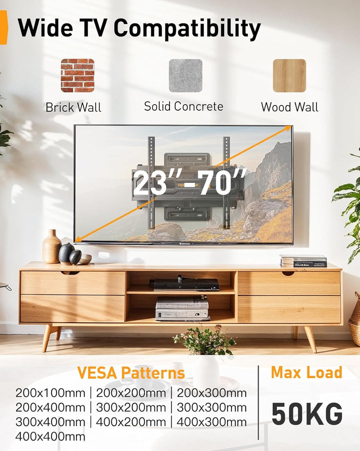 Perlegear TV Wandhalterung für 23-65 Zoll TVs bis 45 kg, Wandhalterung Fernseher Schwenkbar mit 460m