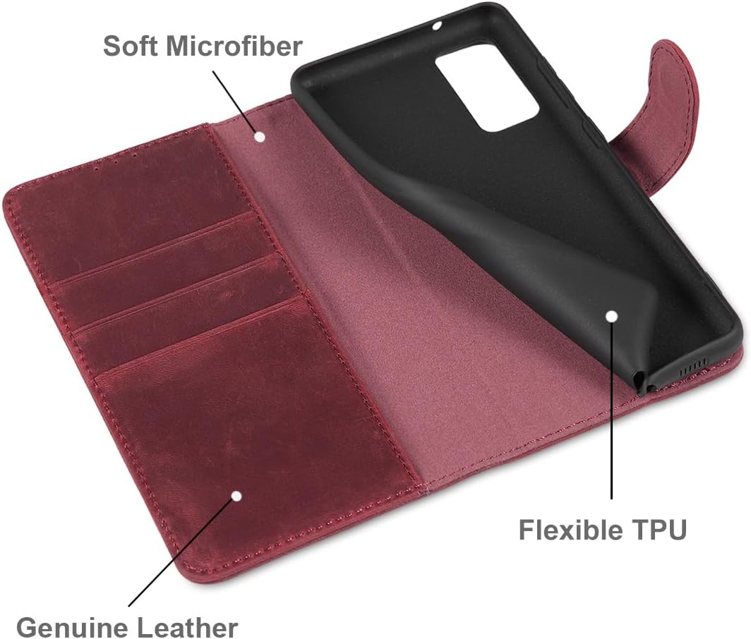 LENSUN Lederhülle für Samsung Galaxy S20 FE, Echtleder Hülle [Wallet Fach][RFID Blocker][Premium Ech