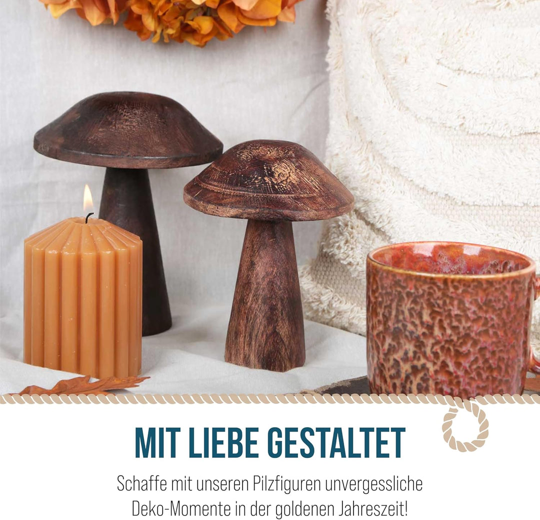 Holz-Pilze, 3 Stück: Herbstdeko Figuren, Tischdeko Pilz, Kleine Dekofiguren Herbst, Dekoration Tisch