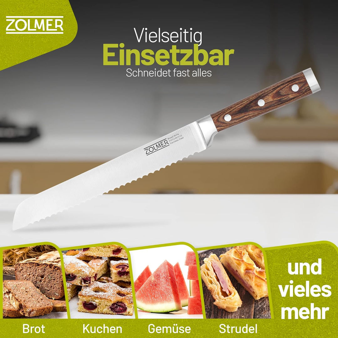 ZOLMER® Brotmesser - Extra scharfes Wellenschliff Messer - Brotschneidemesser mit komfortablem Griff