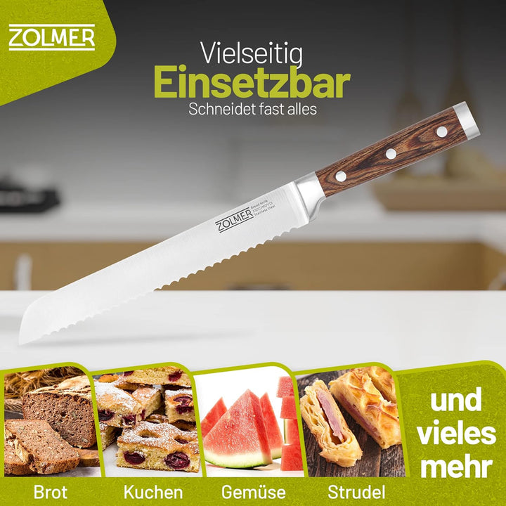ZOLMER® Brotmesser - Extra scharfes Wellenschliff Messer - Brotschneidemesser mit komfortablem Griff