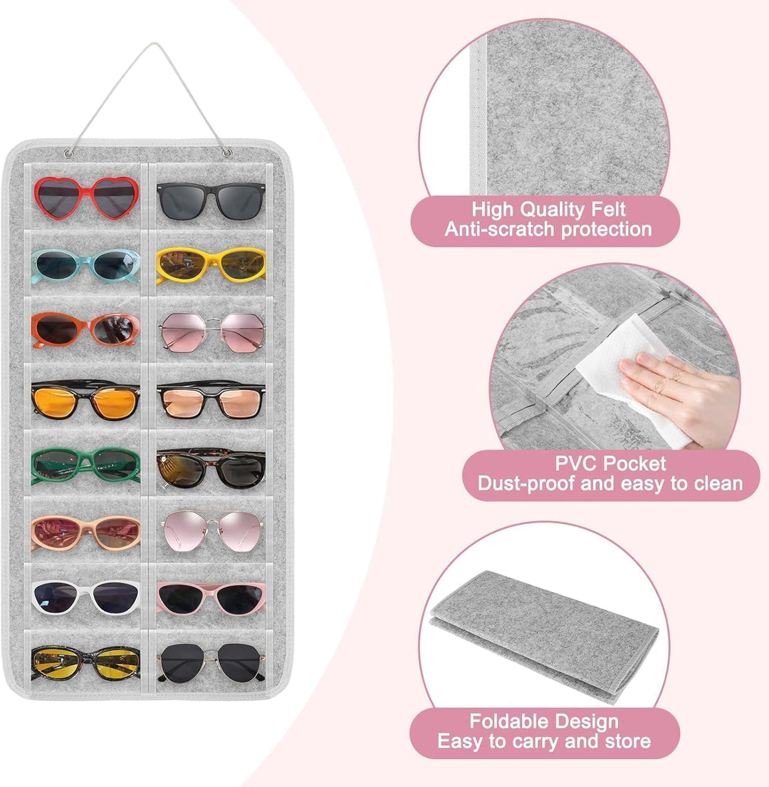 EEEKit Hängender Sonnenbrillen Organizer, 16 Taschen Kleiderschrank Sonnenbrillenaufbewahrung, Reise
