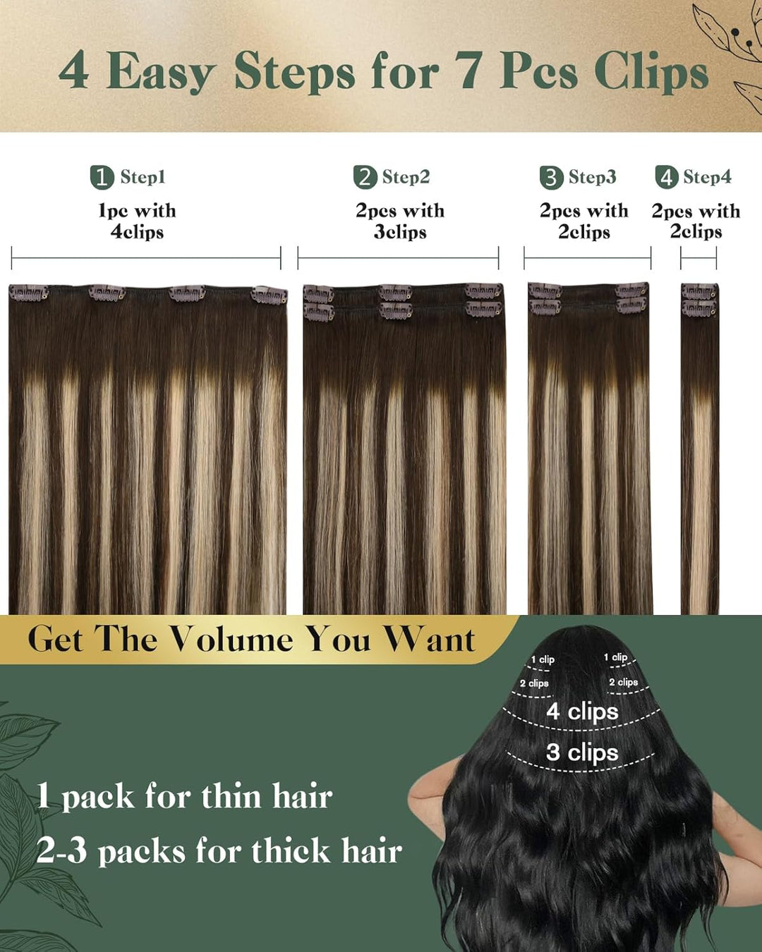 Ugeat Clips Echthaar Extension 35cm Haarverlängerung Clip in Extensions Echthaar Dicke Haare Balayag
