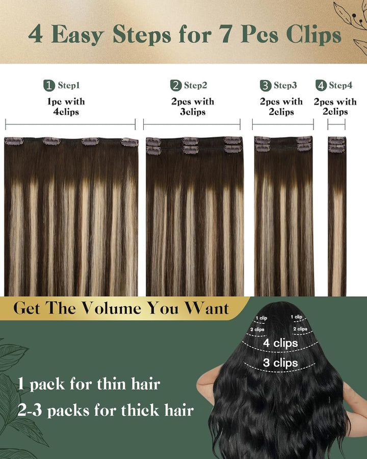 Ugeat Clips Echthaar Extension 35cm Haarverlängerung Clip in Extensions Echthaar Dicke Haare Balayag