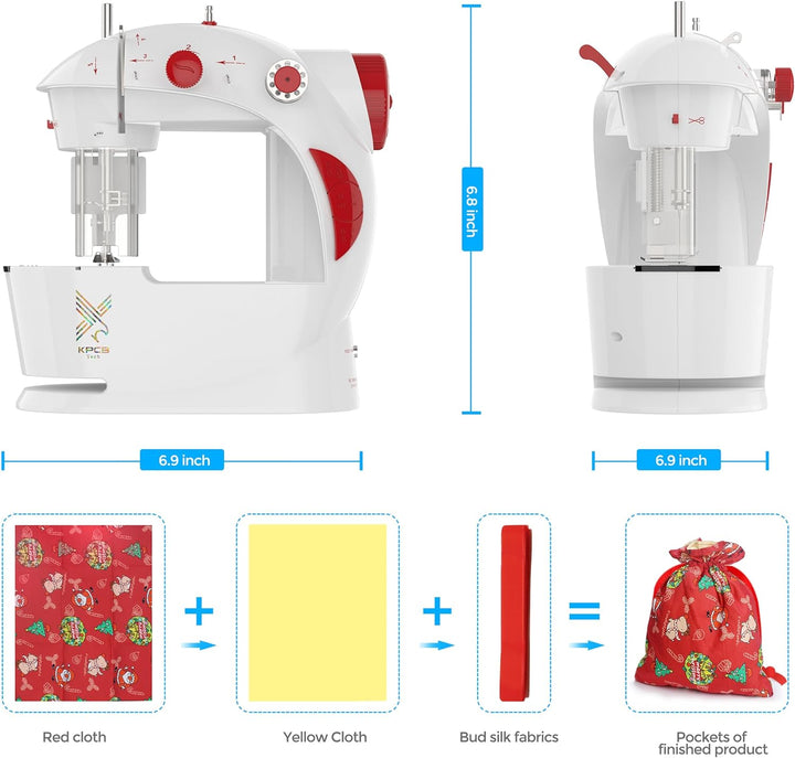 KPCB Nähmaschine Kinder mit DIY Taschenmaterial für Weihnachten Rot, Rot