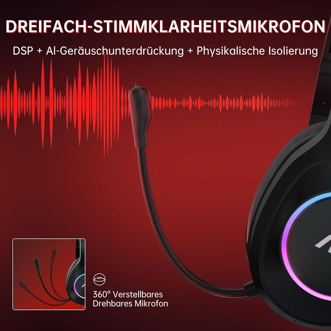 AOC Gaming Headset kabellos für PC, PS5, PS4, Switch, 2,4 GHz Wireless Headset mit Bluetooth 5.4 & K