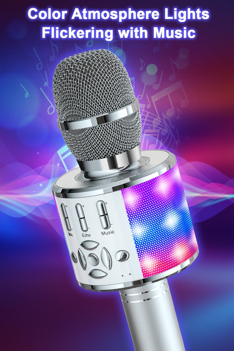 BONAOK Karaoke Mikrofon Bluetooth, 4 in 1 Drahtlos Karaoke Mikrofone, LED Kinder Karaoke Mikrofon La