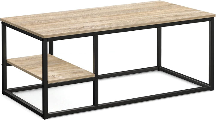 VOWNER Couchtisch, Wohnzimmertisch, Couchtisch mit Stahlgestell und Ablagen, Industrie-Design, Skand