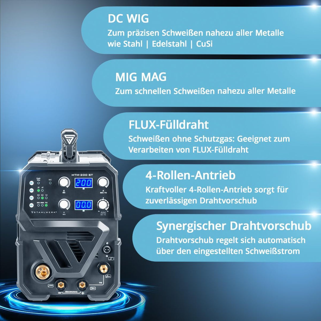 STAHLWERK Kombi-Schweissgerät MTM-200 ST Vollausstattung 3-in-1 Schutzgas-Schweissgerät | Inverter m