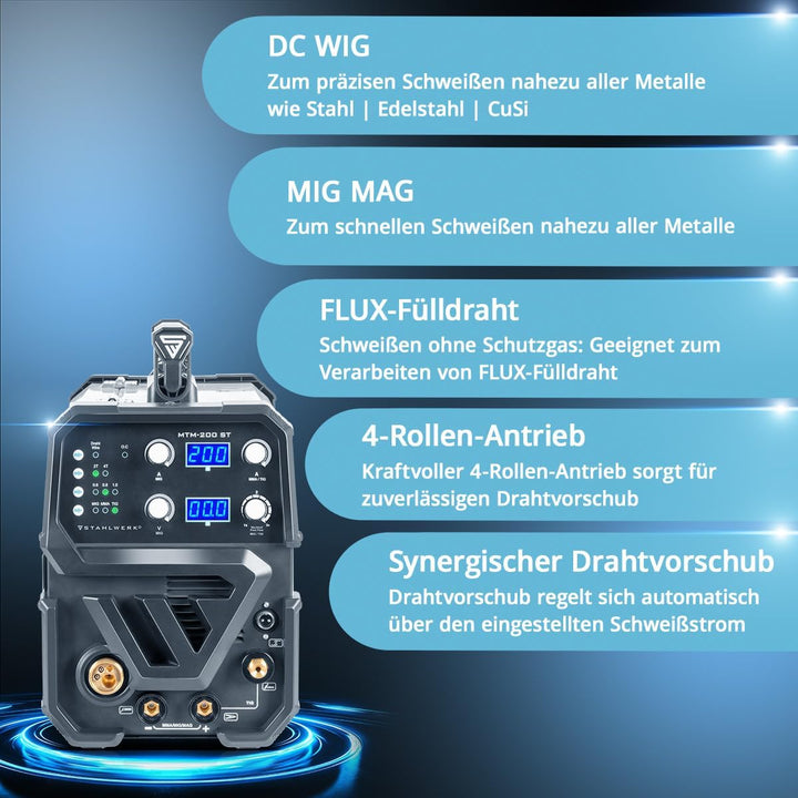 STAHLWERK Kombi-Schweissgerät MTM-200 ST Vollausstattung 3-in-1 Schutzgas-Schweissgerät | Inverter m