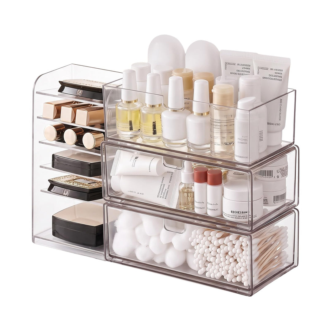 4-Set Schminktisch Organizer mit Schublade, Spiegelschrank Organizer 4er-Set, 4er-Set