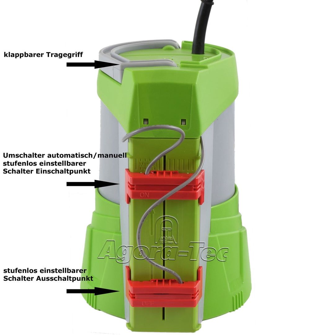 Agora-Tec AT-Tauchpumpe clear water 250W-vario-control (flachsaugend auf 1 mm) stufenlos einstellbar
