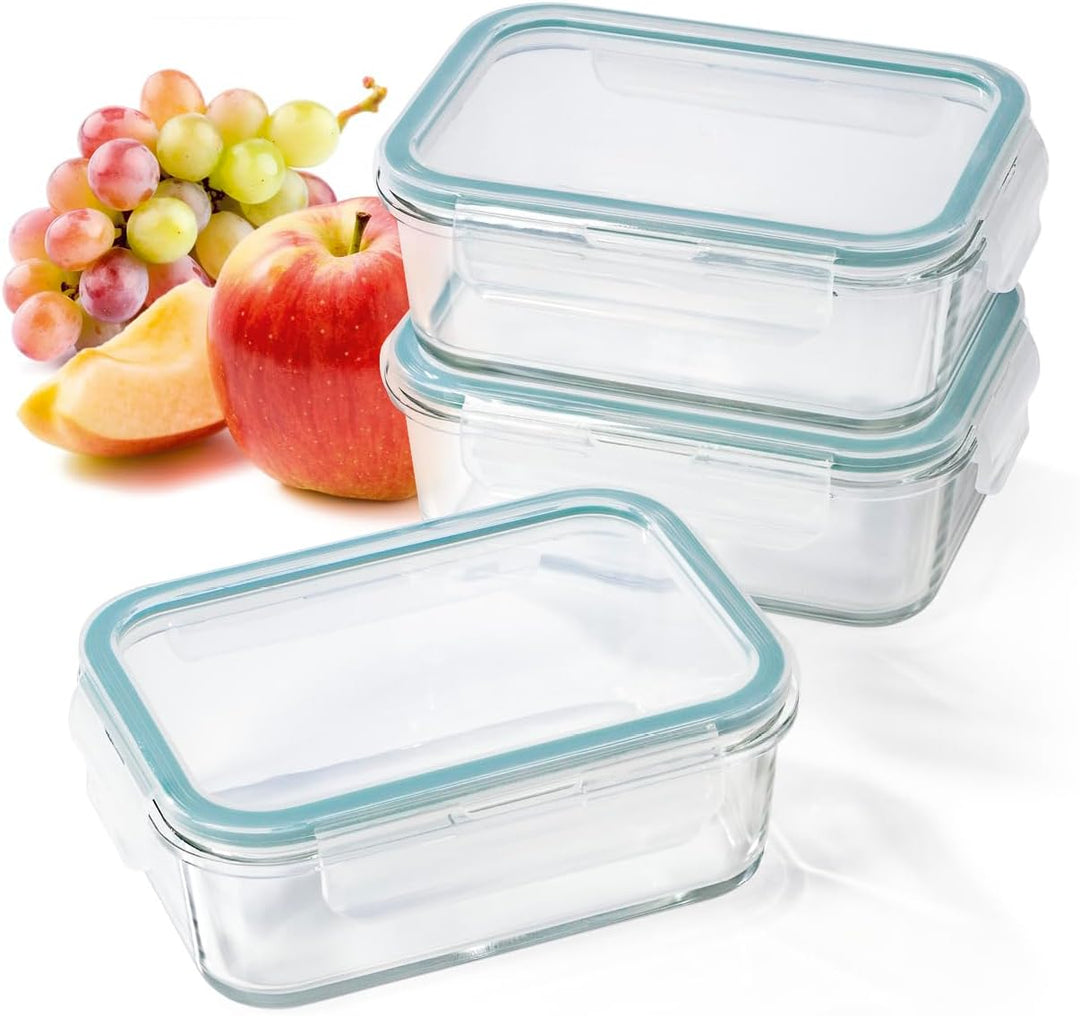 GOURMETmaxx Glas-Frischhaltedosen Klick-It 3 Dosen 725ml | Als Brotdose oder für Meal Prep | Spülmas