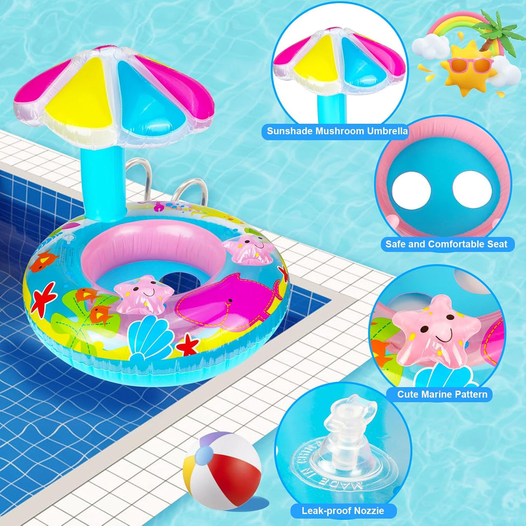 Baby Schwimmring in Meerestiere Form, Baby Float Aufblasbar Schwimmhilfe Ring Mit Sonnendach Sitz In