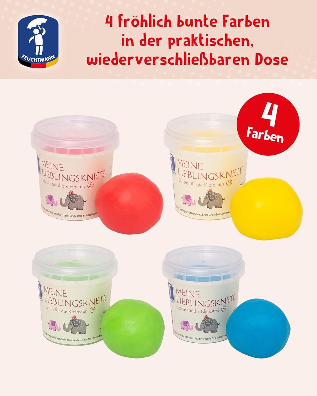 Feuchtmann MEINE LIEBLINGSKNETE | Knetset 4 x 150g | vegane glutenfreie Knete | Kinderknete ungiftig