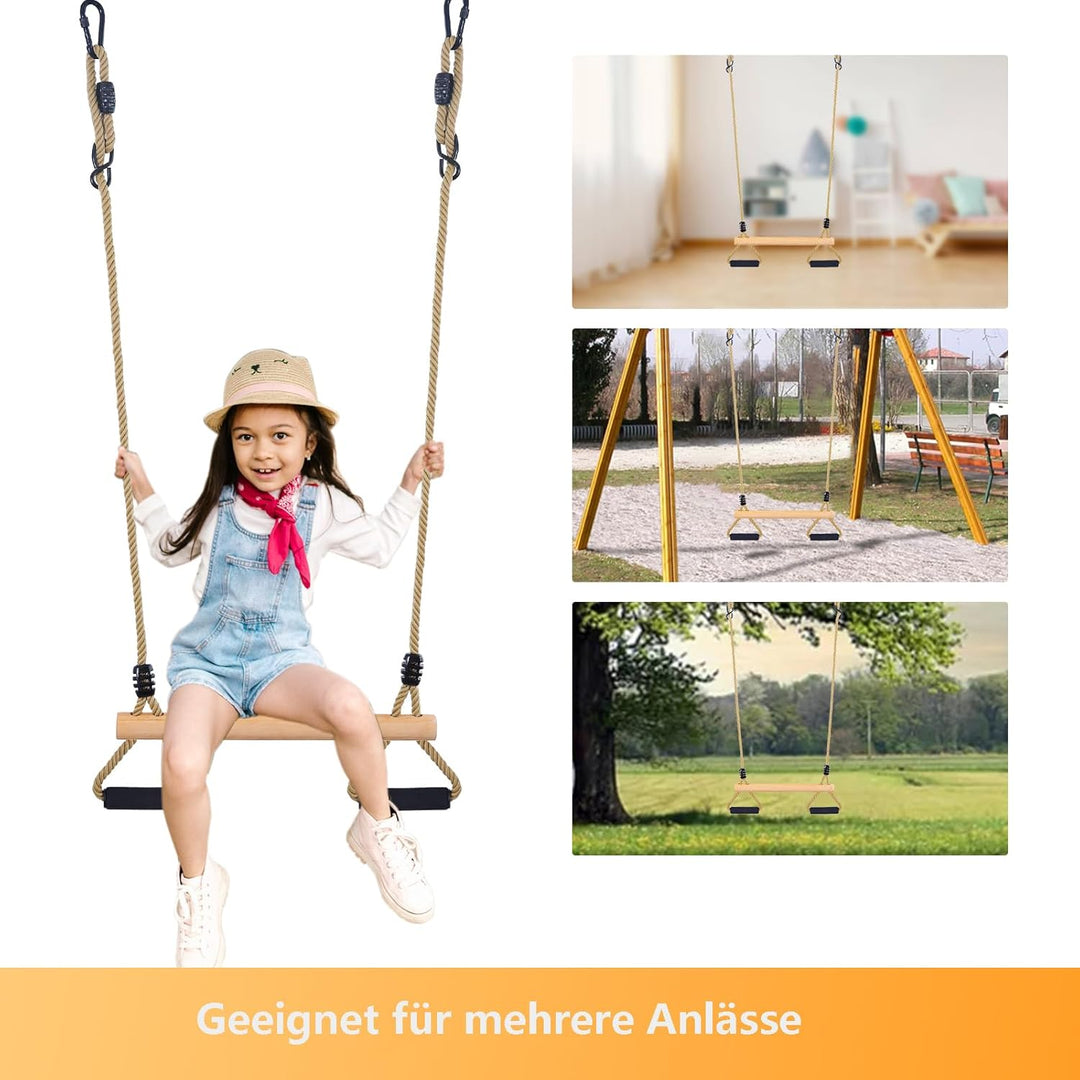 Trapeze Schaukel，Kinderschaukel mit Weicher Schwamm Griff，Multifunktions Einstellbar Kinderholz Trap