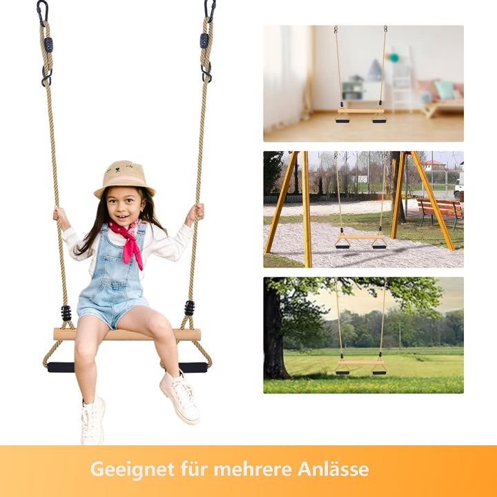 Trapeze Schaukel，Kinderschaukel mit Weicher Schwamm Griff，Multifunktions Einstellbar Kinderholz Trap