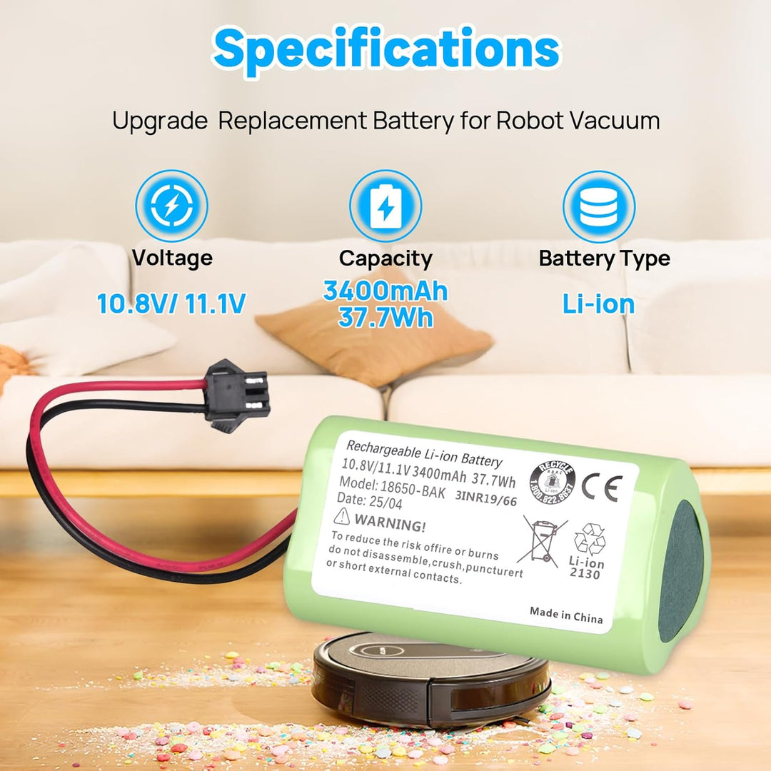 3400 mAh Akku Kompatibel mit Vactidy T6, T7, T8 Roboterstaubsauger, Kompatibel mit Vactidy LS001-02