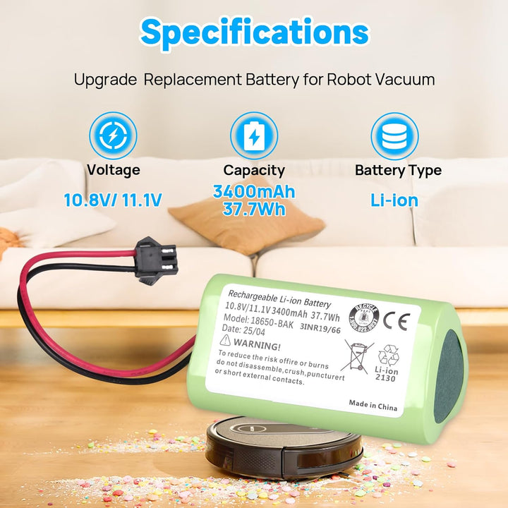 3400 mAh Akku Kompatibel mit Vactidy T6, T7, T8 Roboterstaubsauger, Kompatibel mit Vactidy LS001-02