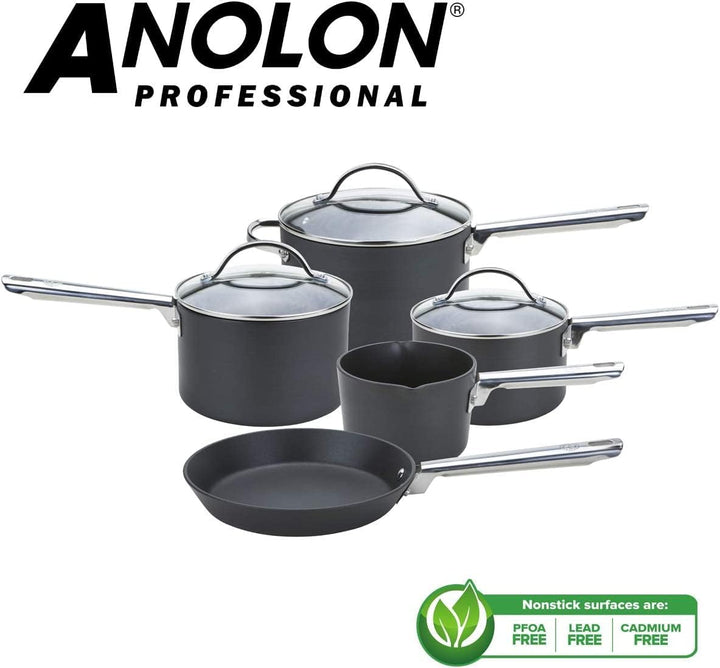 Anolon Milchtopf, Kochtops und Bratpfanne aus professionellem harteloxiertem Material, Schwarz , Har