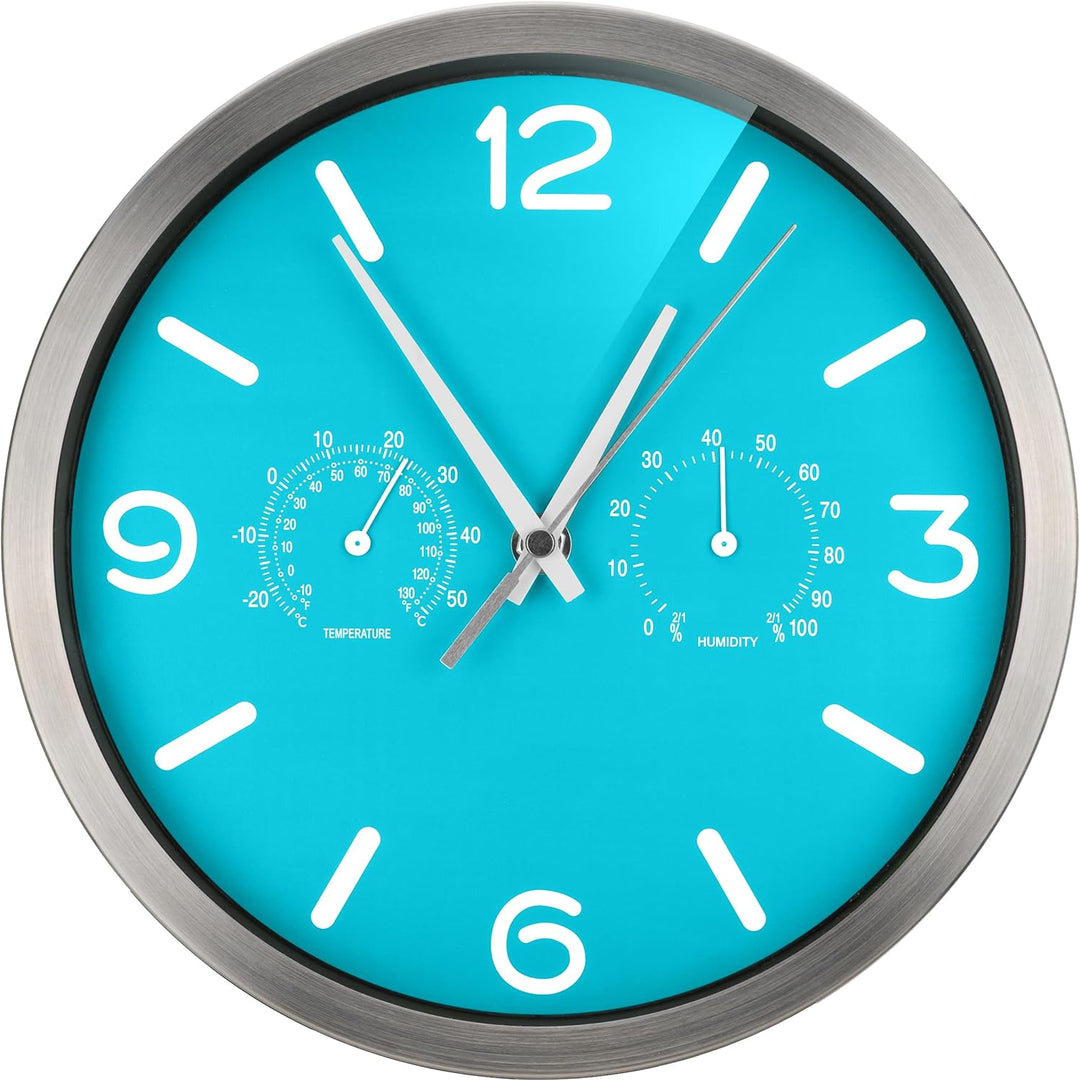 Bresser Funkuhr Wanduhr MyTime ND Thermo-Hygro mit geräuschlosem Funkuhrwerk, Edelstahlrahmen und An