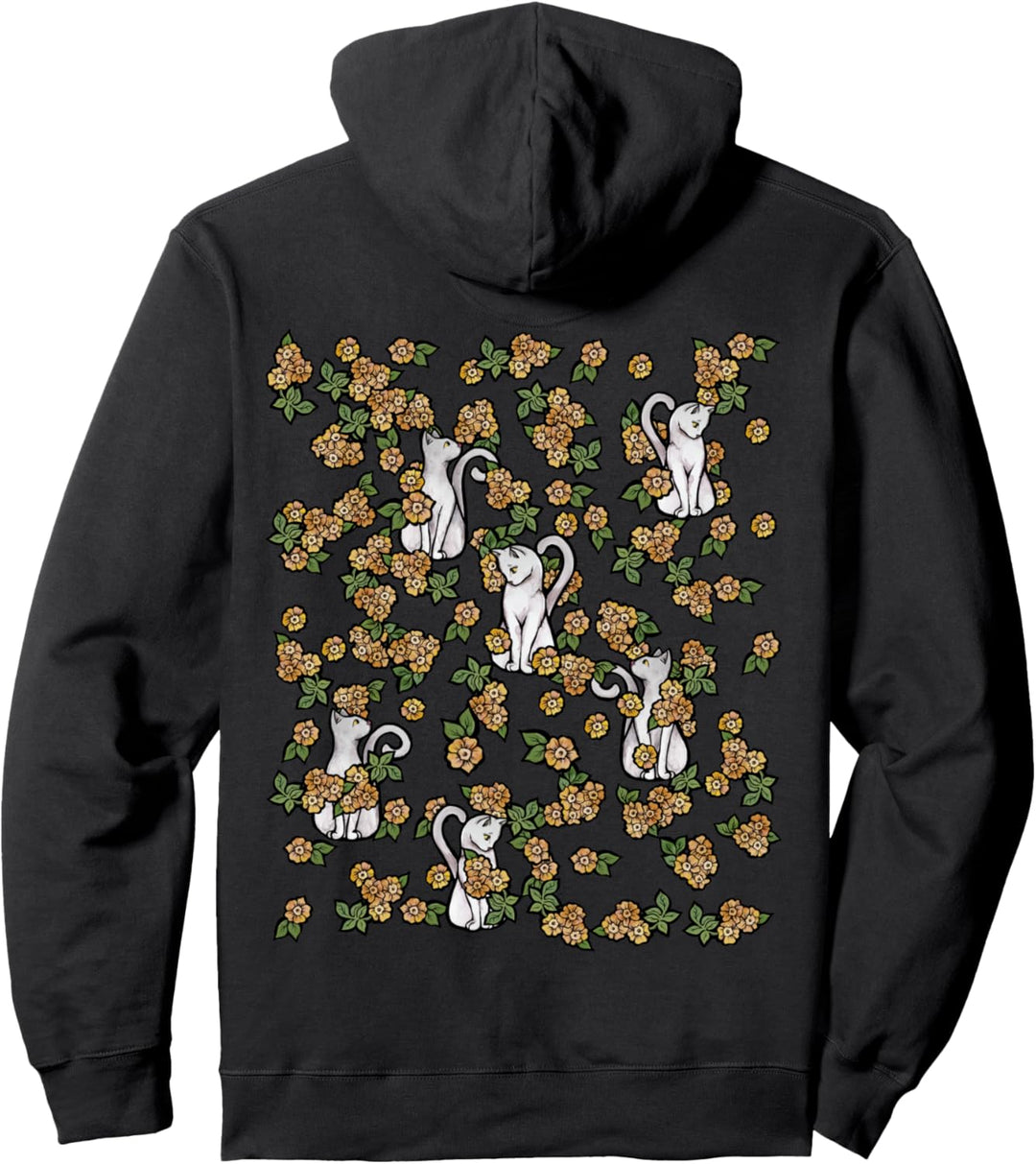 Floral White Cat Blumen Kitty Katze Menschen Geschenke Pullover Hoodie