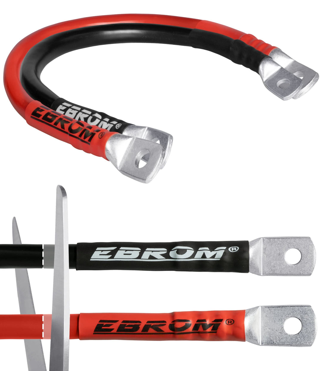 EBROM Batteriekabel rot + schwarz 12/24/48V 70 mm² bis 207A 2xM12 je 370 cm 370 cm 70 mm² M12+M12 ma