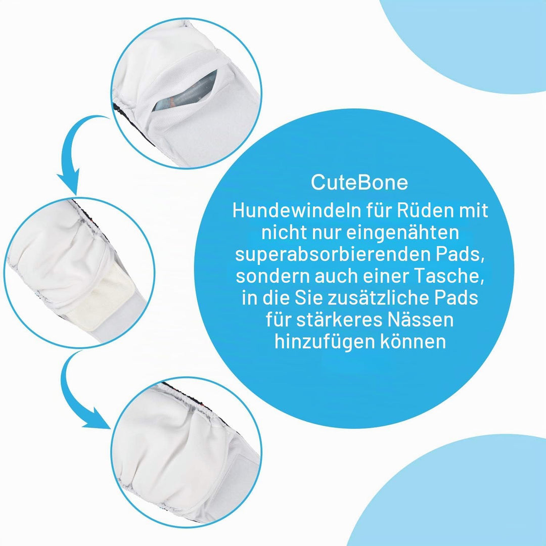 CuteBone Männlich Waschbare Hundewindeln Bauchbänder,3 Stück Wiederverwendbare Hund Bauchband für Rü