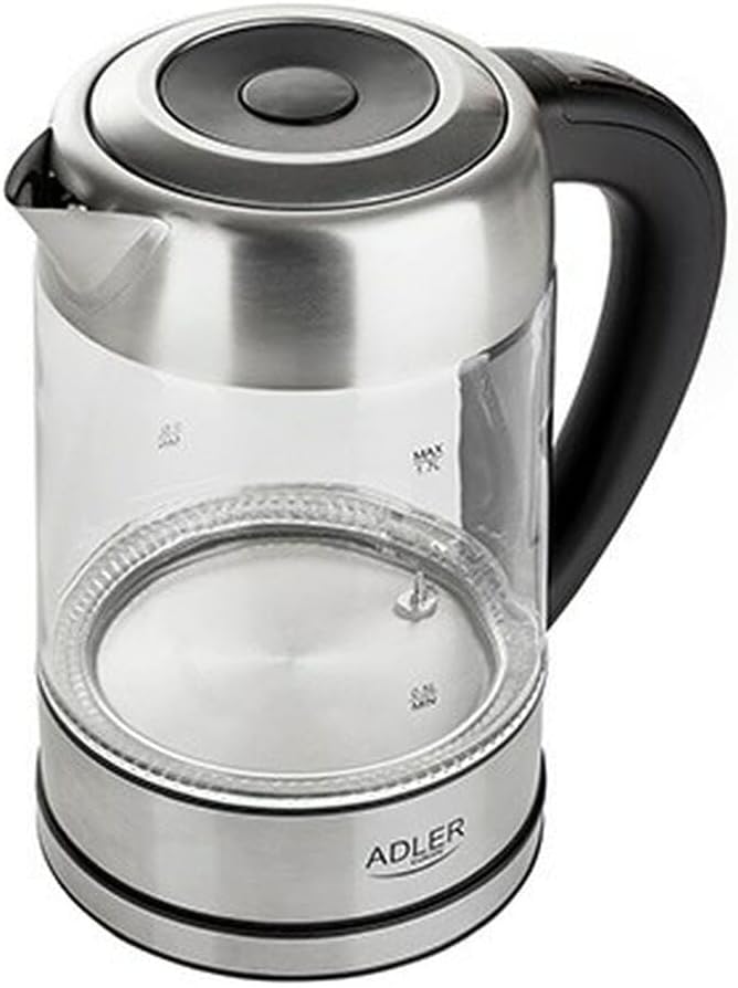 Adler AD 1247 Wasserkocher aus Edelstahl und Glas, 1,7L, 2200 W, digitaler Glaswasserkocher mit Temp