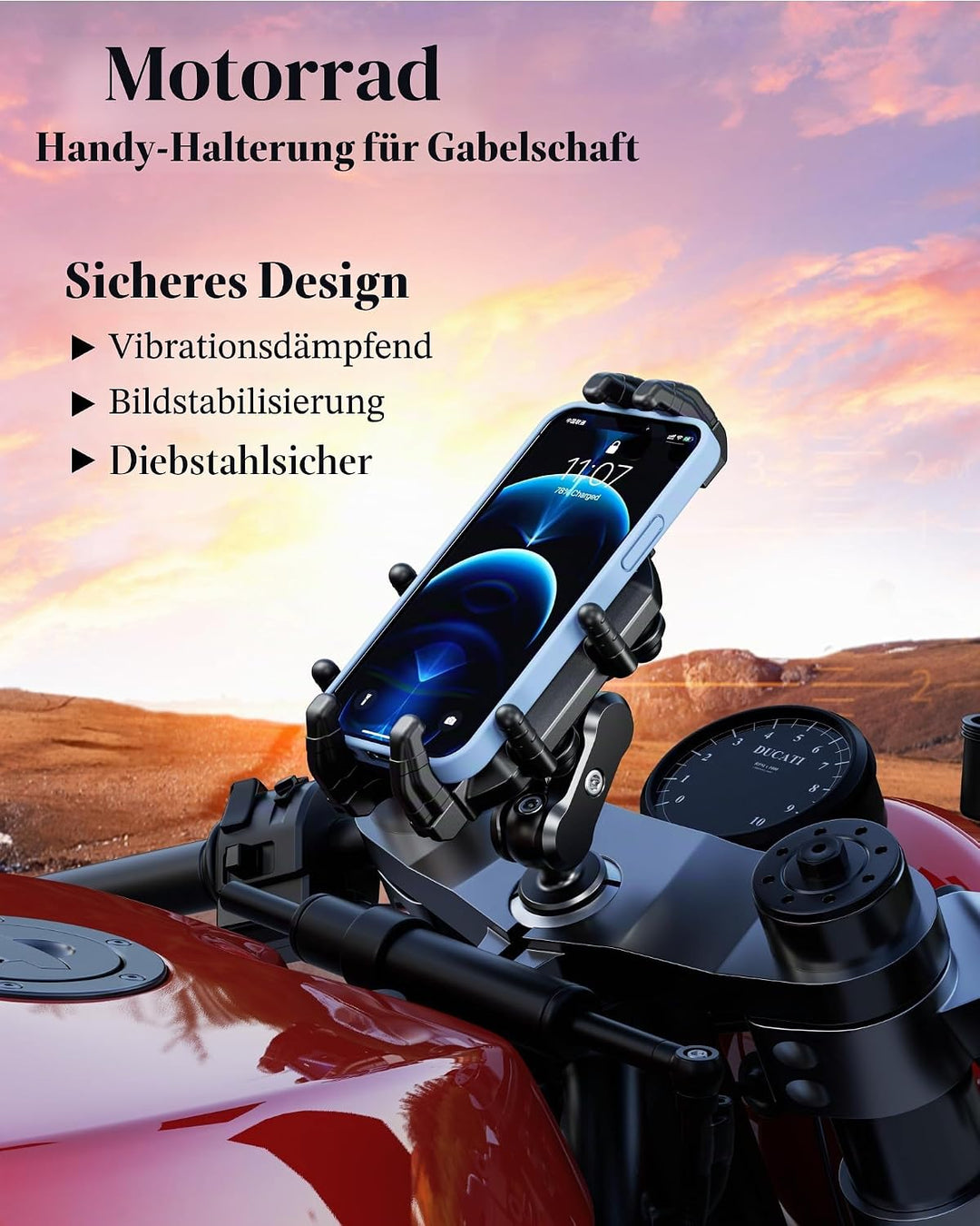 BRCOVAN Motorrad Gabelvorbau Handyhalterung mit Vibrationsdämpfer und Hochgeschwindigkeits-Sicherhei
