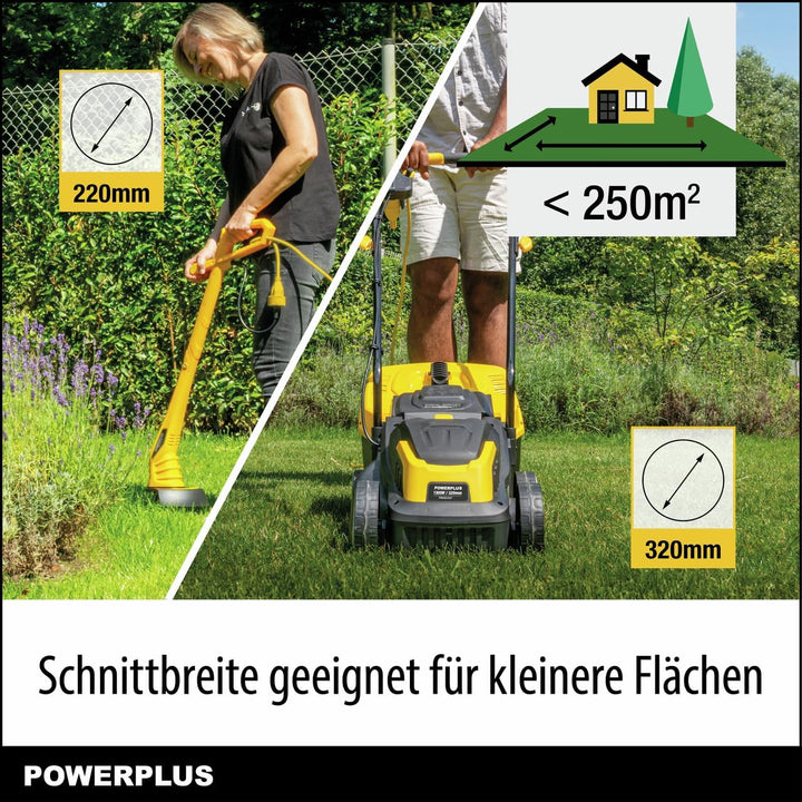 Powerplus Elektrischer Rasenmäher und Rasentrimmer POWXG62205T - Rasenmäher mit 1300 W und 320 mm Ø