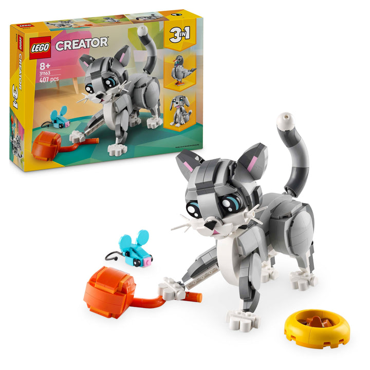 LEGO Creator 3in1 Graue Katze - Modell umbaubar in Spielzeug Hund oder Taube - Bauset mit Tierfigure