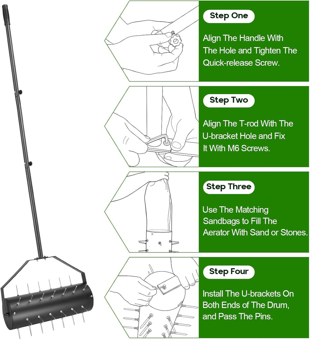 Rasenbelüfter Manuell, Aerifizierer für Rasen, Rasenlüfter Walzen, Rasenrolle mit 39 Nägeln (6cm) un