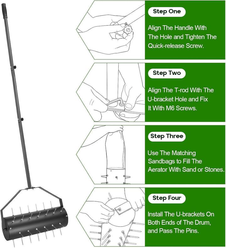 Rasenbelüfter Manuell, Aerifizierer für Rasen, Rasenlüfter Walzen, Rasenrolle mit 39 Nägeln (6cm) un