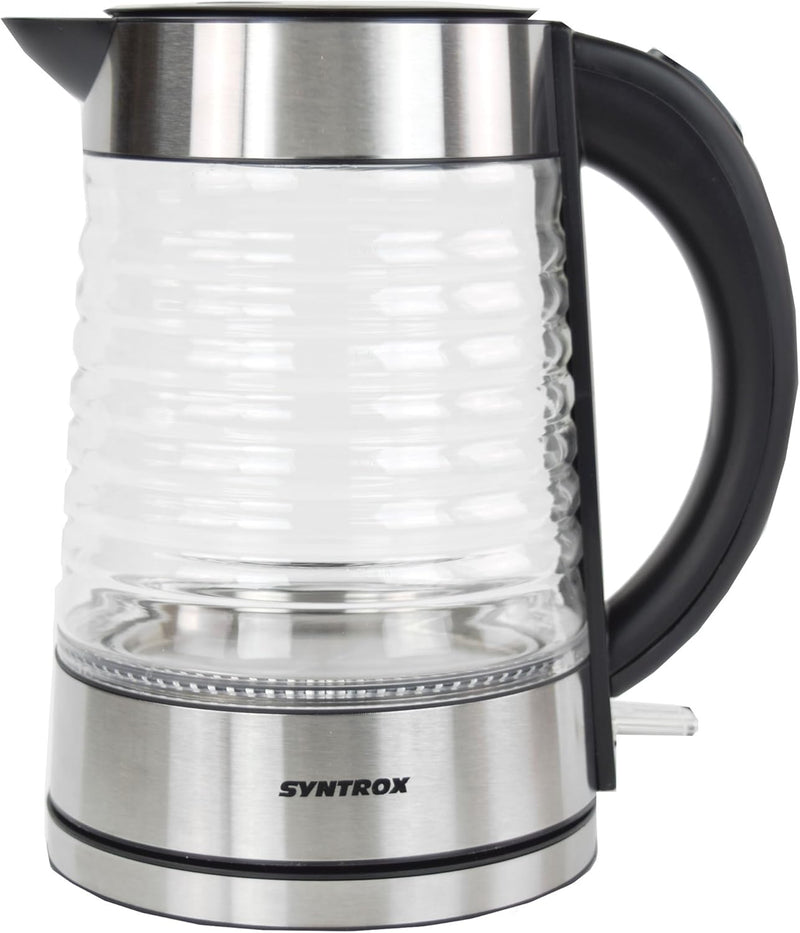 Syntrox Germany WK-2000W-1.7G Agua 2000 Watt 1,7 Liter Edelstahl schnurlos Glas Wasserkocher mit bla