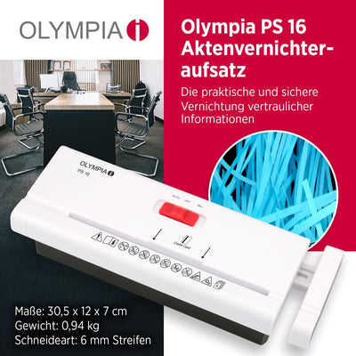 Olympia PS 16 Aufsatzaktenvernichter | Streifenschnitt | Sicherheitsstufe P2 | Bis zu 6-Blätter glei