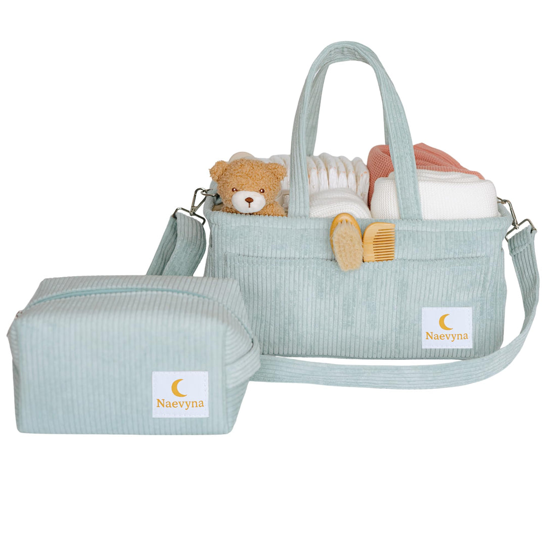 Wickeltasche Organizer Set 2 in 1 aus Cord mit Schultergurt und kleine Windeltasche – Wickelkorb und