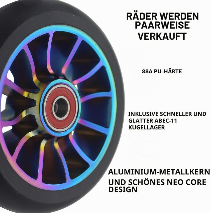 aibiku 2 Stück 100mm Stunt Scooter Rollen mit Zwei Abec-11 Kugellagern passend für Apollo/Albott/Cox