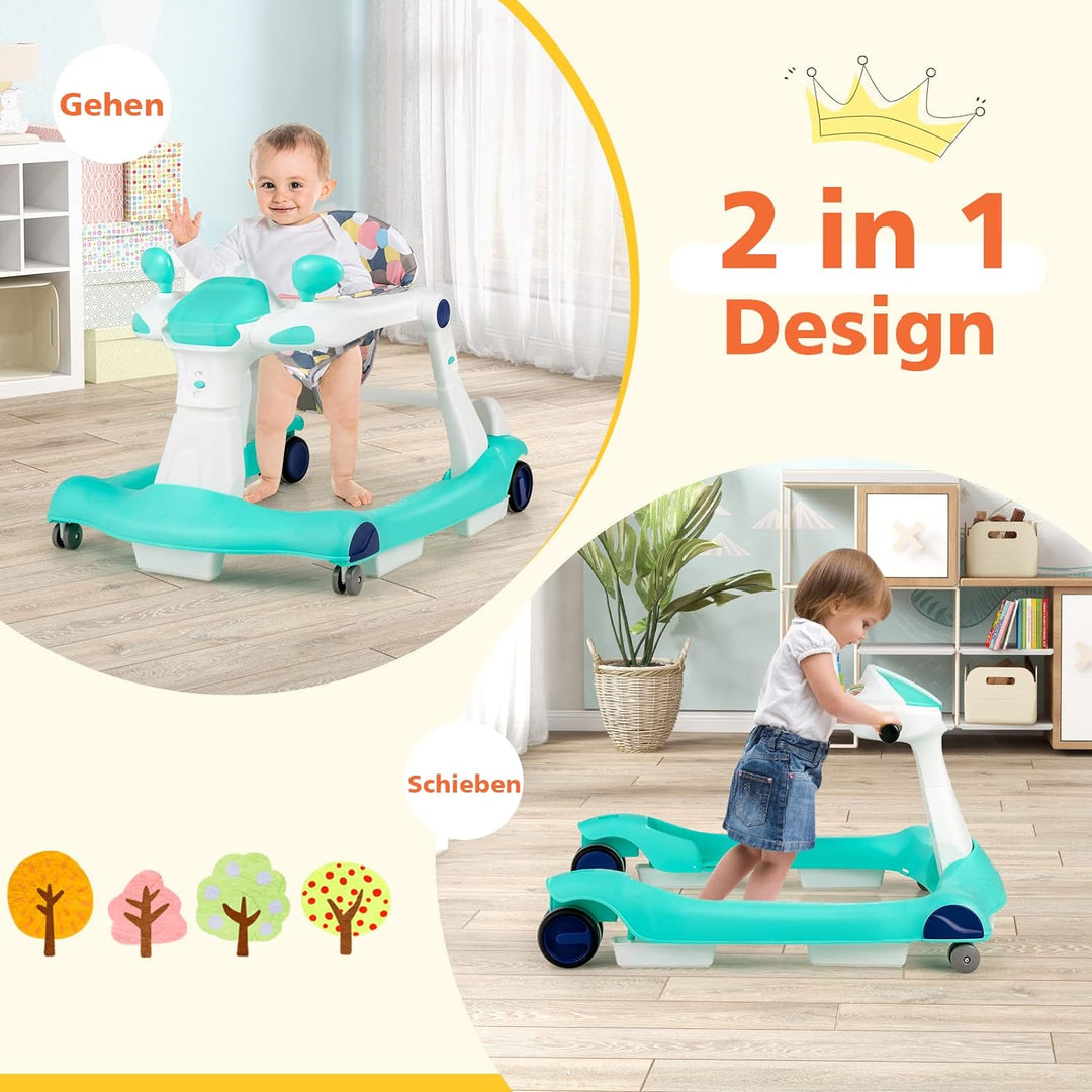 DREAMADE 2 in 1 Lauflernhilfe mit Musik & Licht, Baby Walker Höhenverstellbar & Klappbar, Gehfrei La