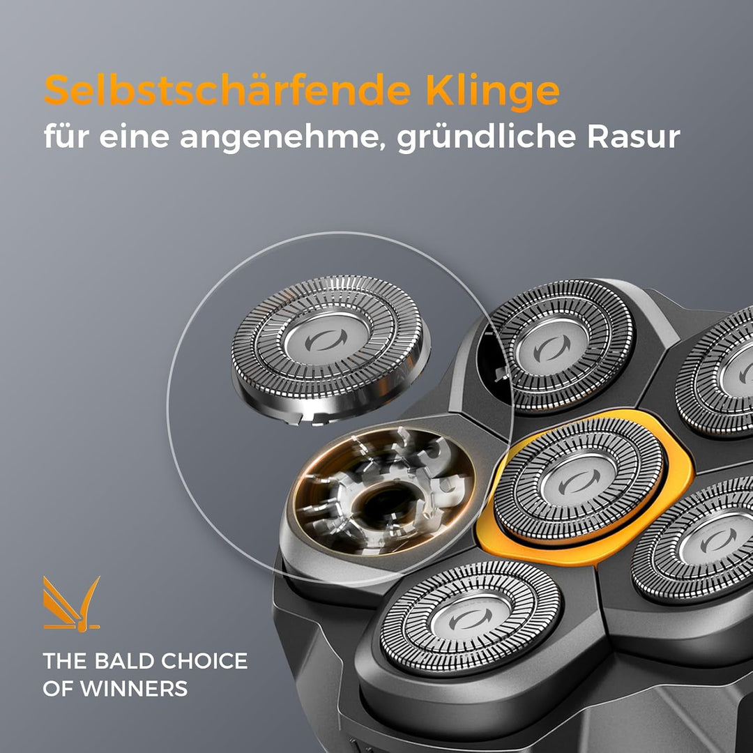 Glatzen Rasierer Herren, 180 Min Akku & flexibler 360grad-Scherkopf, Magnetische Leicht zu Reinigen,