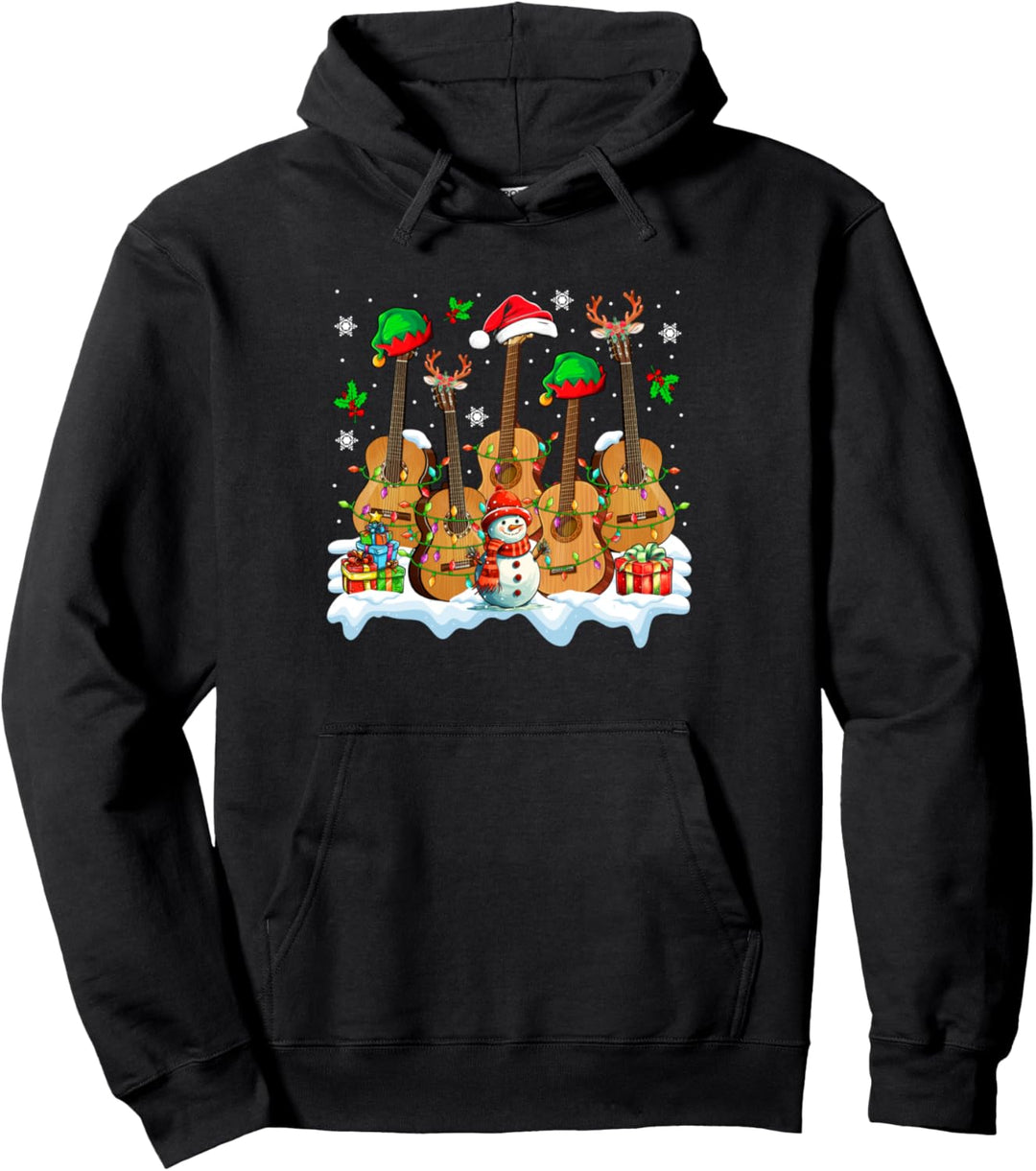 Xmas Squad Santa Elf Reindeer Guitars As Christmas Tree Pullover Hoodie