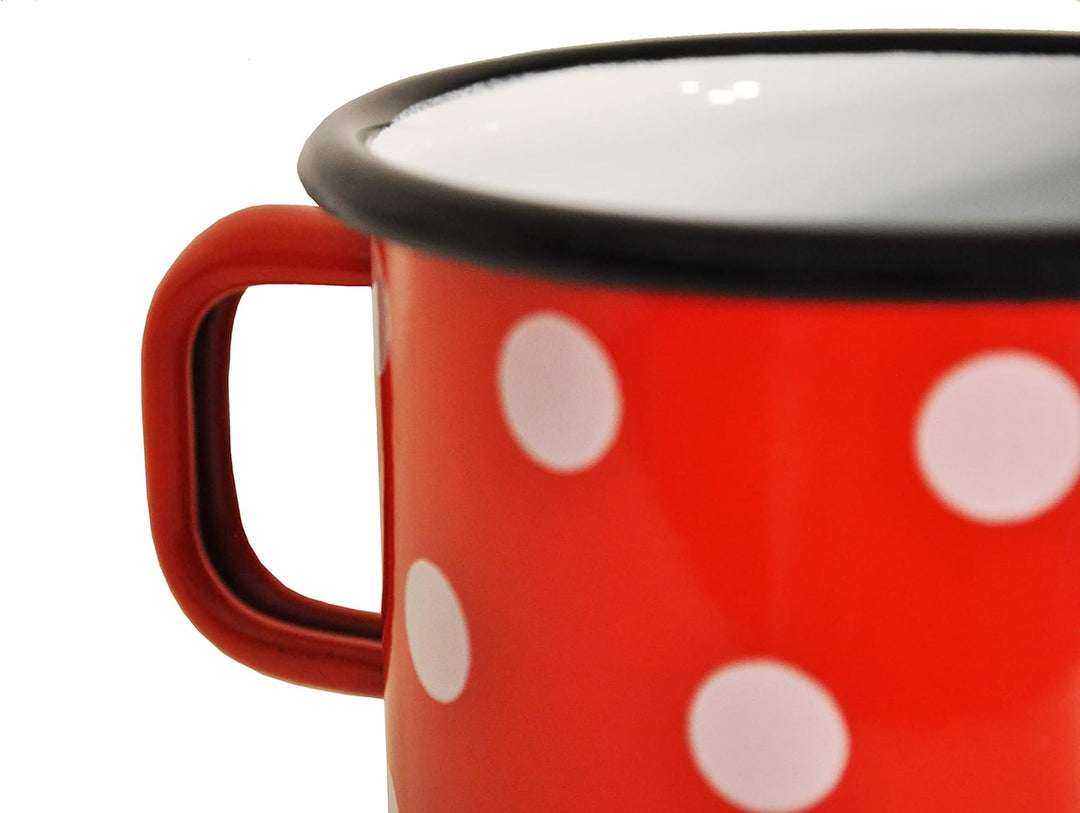Madacha 4 Becher aus emailliertem Metall, Rot mit Punkten, 500 ml
