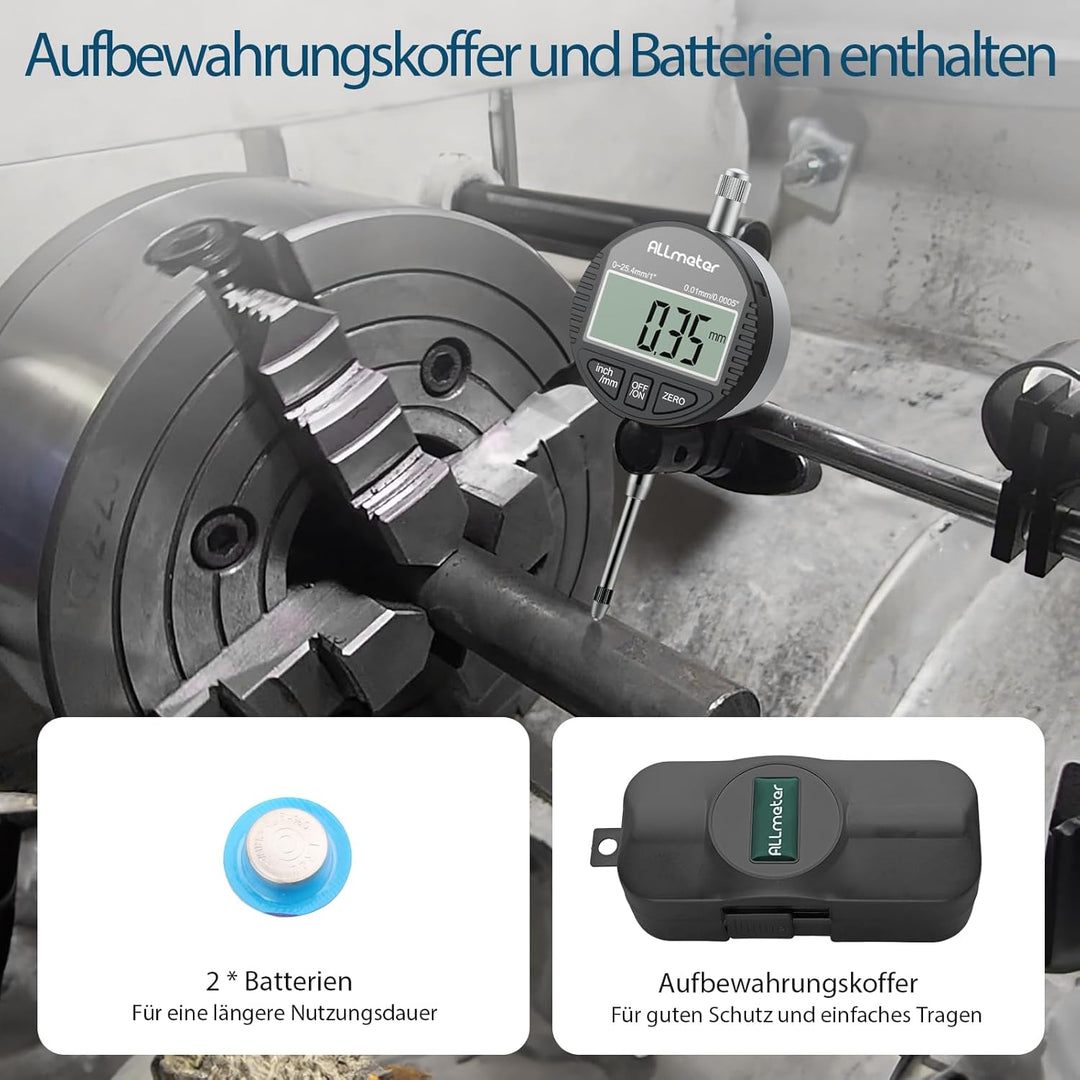 ALLmeter Digitale Messuhr 0,01 mm / 0,0005'', Präzise Messuhr Digital mit LCD-Display, Messbereich 0