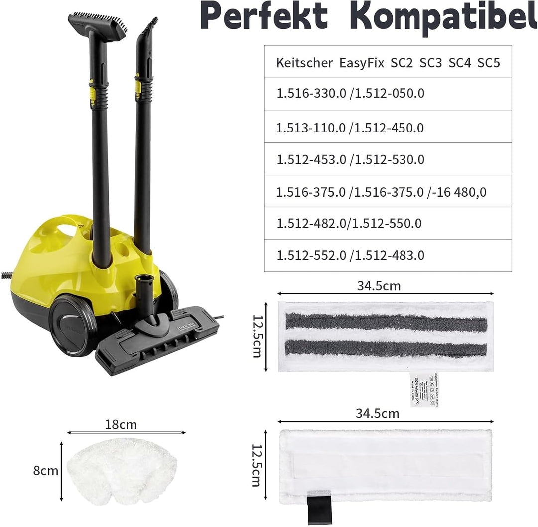 12 Stück Ersatzpads Set für Kärcher Dampfreiniger Zubehör, Ersatz Bodentücher Kompatibel für EasyFix