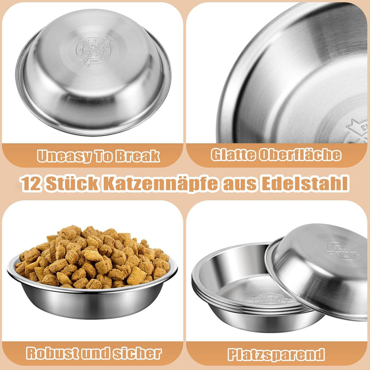 8 Stück Katzennäpfe aus Edelstahl, 14cm Katzenfutternäpfe, Katzennäpfe für Schnurrhaar Müdigkeit, Fl