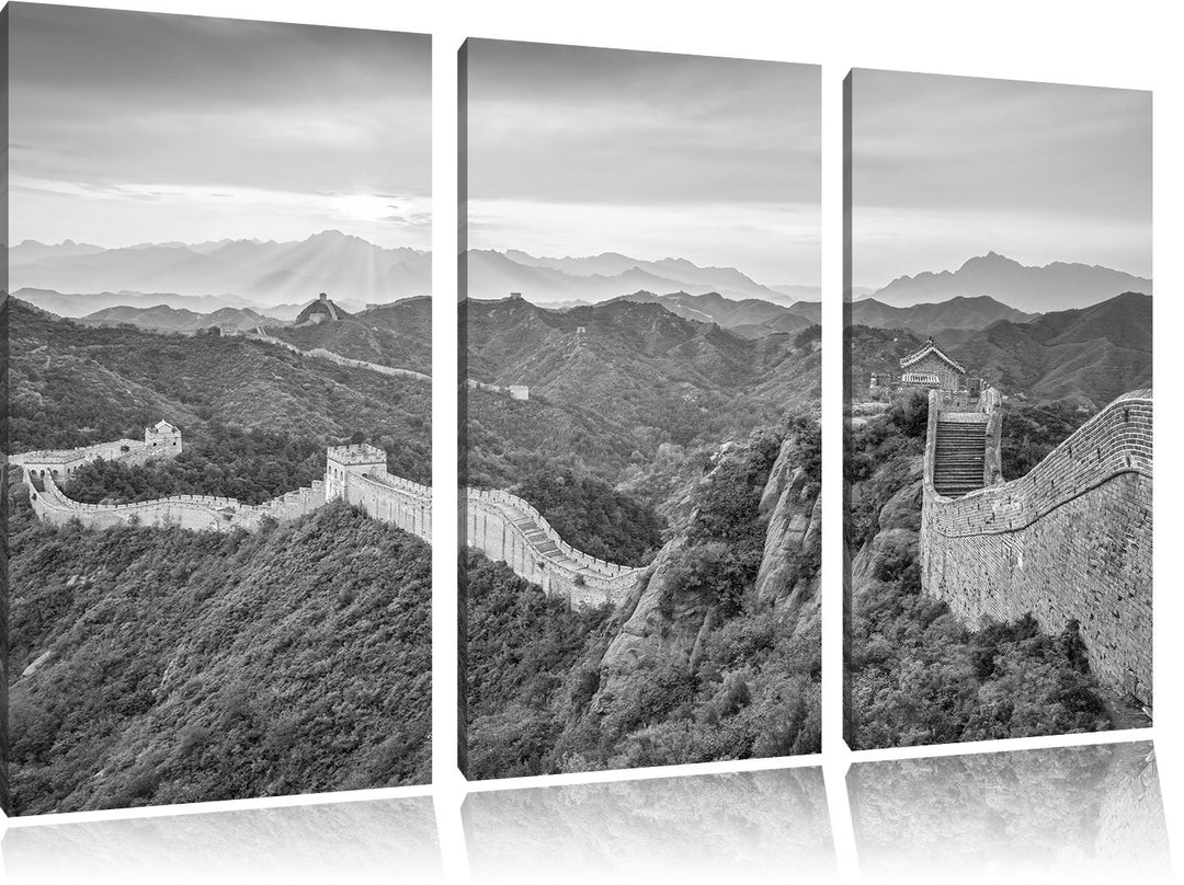 Pixxprint Chinesische Mauer Kunst B&W als Leinwandbild 3 teilig/Grösse: 3 Teilig (120x80) / Wandbild