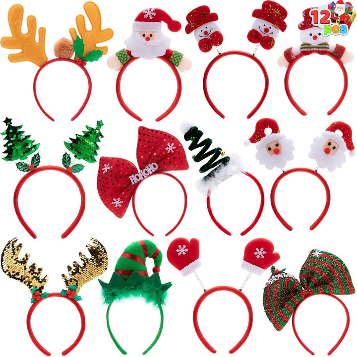 JOYIN 12 Packungen Weihnachts-Stirnbänder mit verschiedenen Designs, Weihnachts-Kopfbedeckungen, Fei