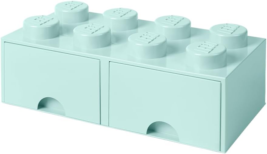 Lego Brick Schublade 8 Knöpfe, 2 Schubladen, stapelbar Aufbewahrungsbox, 9,4 l, Aqua (Mint grün), 32